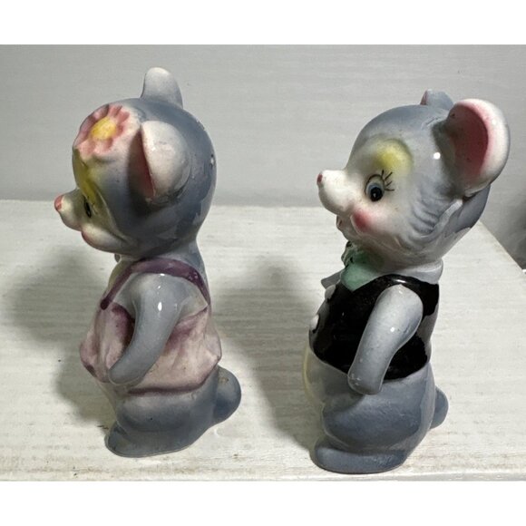 Mice Salt & Pepper Shakers Vintage Athropomorphic Linking Arms Kitsch Cute Japan - Picture 4 of 13